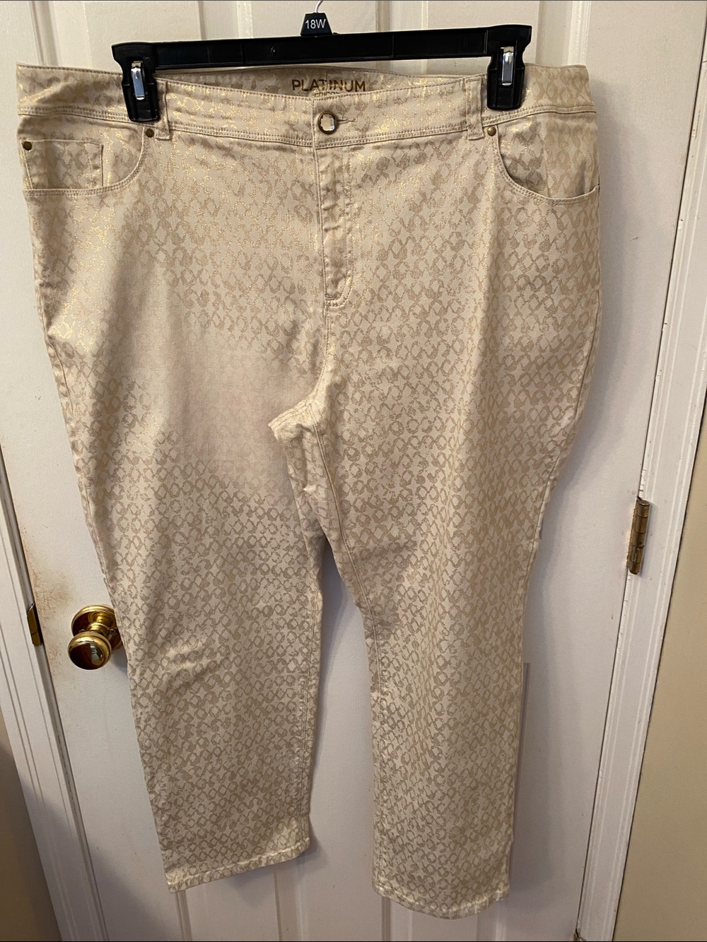 Chico's Beige Patterned Boyfriend Jeans